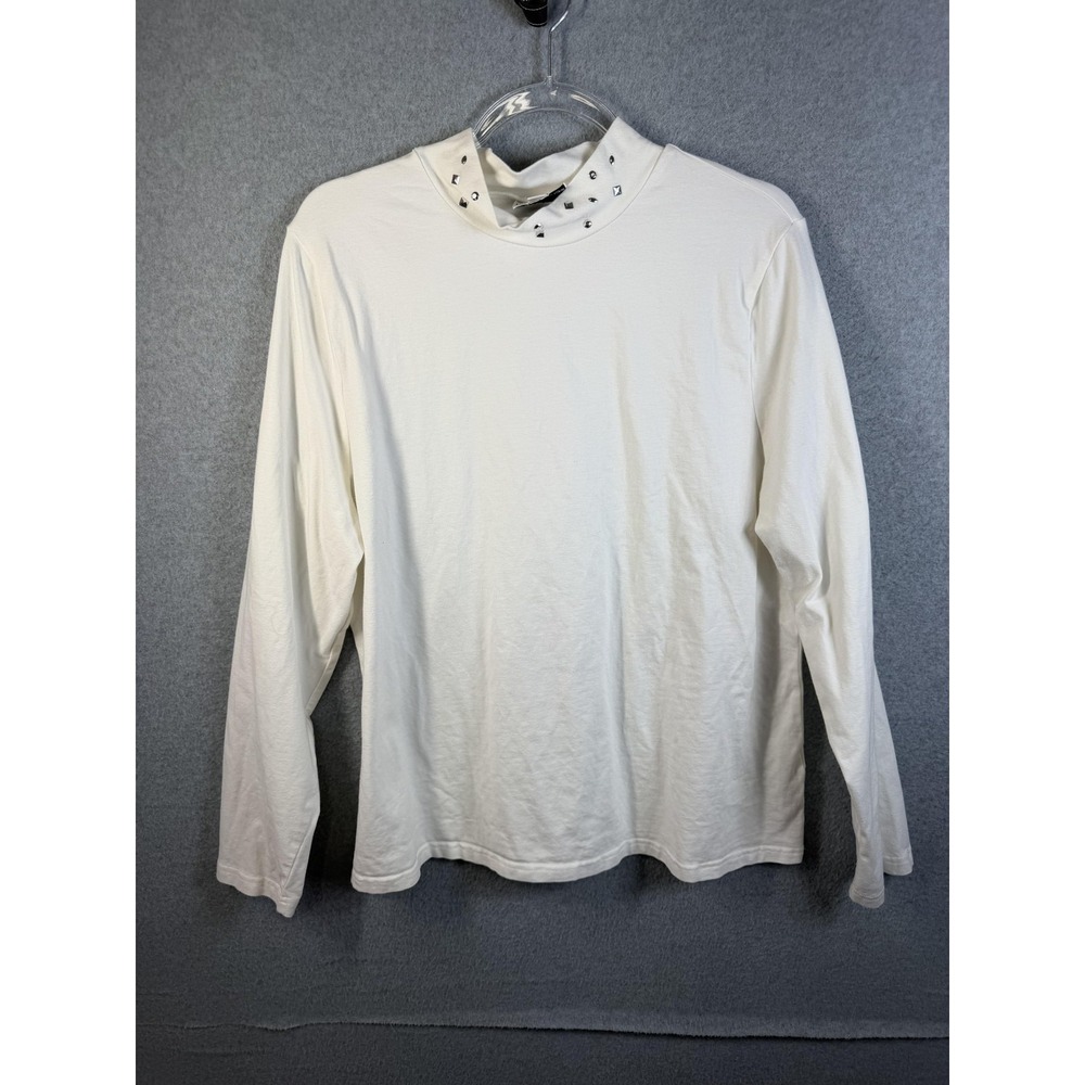 Breckenridge Shirt Womens XL White Mock Neck Rhinestone Studded Long Sleeve Top